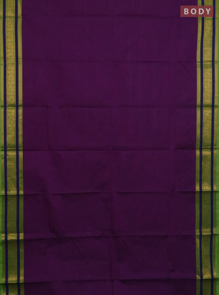 Chettinad cotton saree purple and light green with plain body and zari woven border