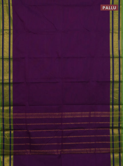 Chettinad cotton saree purple and light green with plain body and zari woven border