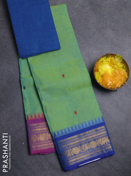 Chettinad cotton saree dual shade of teal green and blue with thread woven buttas and ganga jamuna border
