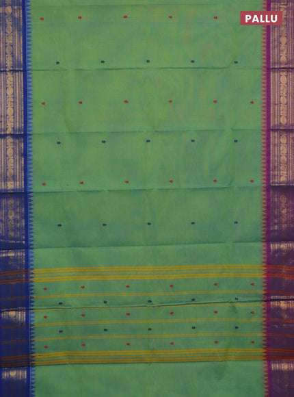 Chettinad cotton saree dual shade of teal green and blue with thread woven buttas and ganga jamuna border