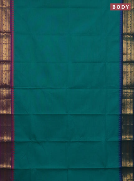 Chettinad cotton saree teal green and purple with thread woven buttas and ganga jamuna border