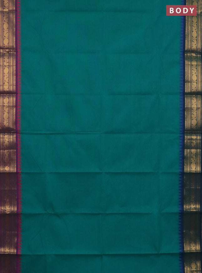 Chettinad cotton saree teal green and purple with thread woven buttas and ganga jamuna border