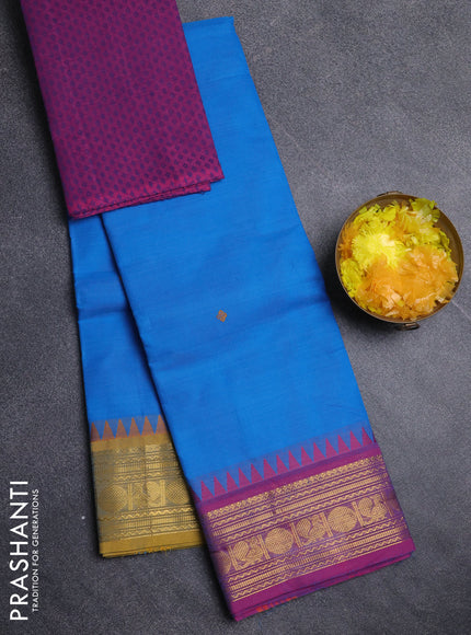 Chettinad cotton saree cs blue and pink with thread woven buttas and ganga jamuna border