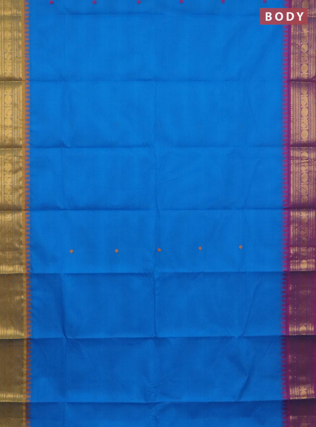 Chettinad cotton saree cs blue and pink with thread woven buttas and ganga jamuna border
