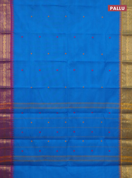 Chettinad cotton saree cs blue and pink with thread woven buttas and ganga jamuna border