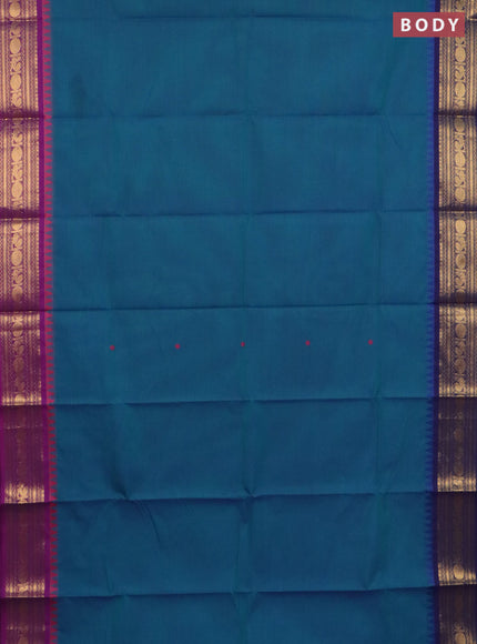 Chettinad cotton saree peacock blue and purple with thread woven buttas and zari woven border