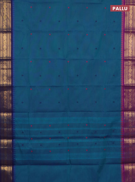 Chettinad cotton saree peacock blue and purple with thread woven buttas and zari woven border