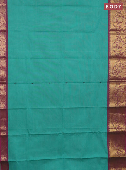 Chettinad cotton saree teal green and purple with thread woven buttas and zari woven border