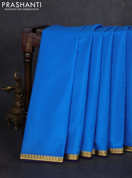 Pure mysore silk saree cs blue and dark blue with plain body and zari woven border