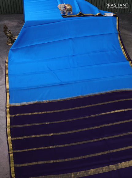 Pure mysore silk saree cs blue and dark blue with plain body and zari woven border