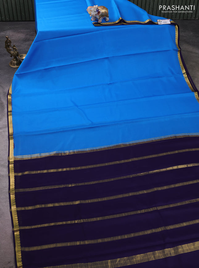 Pure mysore silk saree cs blue and dark blue with plain body and zari woven border