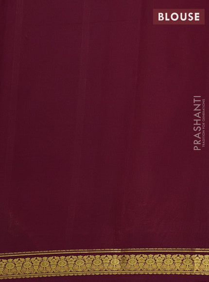 Pure mysore silk saree peach orange and wine shade with plain body and zari woven border
