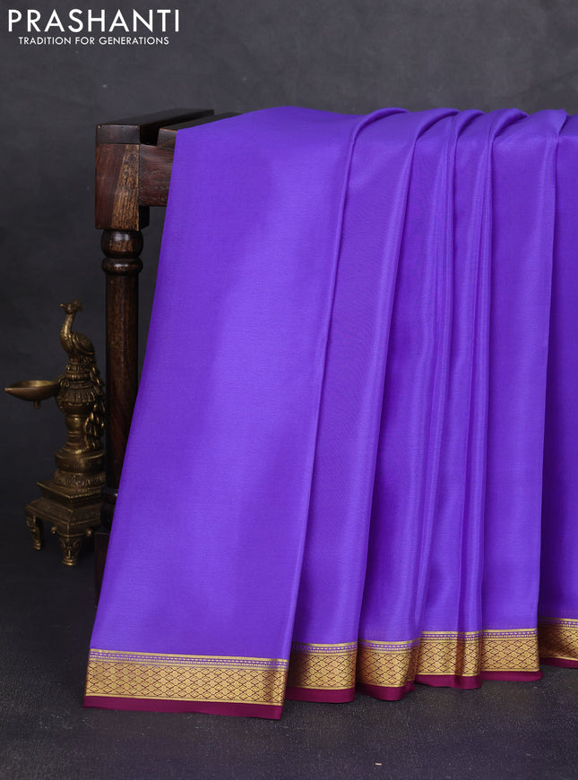 Pure mysore silk saree lavender and wine shade with plain body and zari woven border