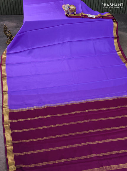Pure mysore silk saree lavender and wine shade with plain body and zari woven border