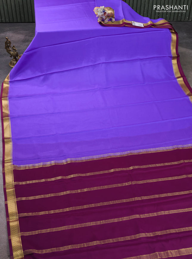 Pure mysore silk saree lavender and wine shade with plain body and zari woven border