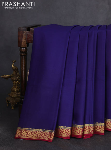 Pure mysore silk saree navy blue and dark pink with plain body and zari woven border