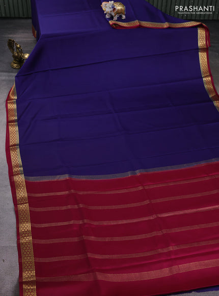 Pure mysore silk saree navy blue and dark pink with plain body and zari woven border
