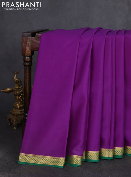 Pure mysore silk saree purple and green with plain body and zari woven border