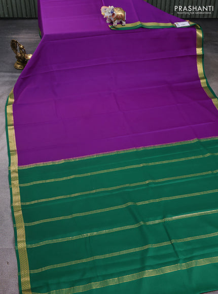 Pure mysore silk saree purple and green with plain body and zari woven border