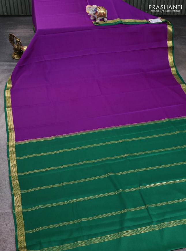 Pure mysore silk saree purple and green with plain body and zari woven border