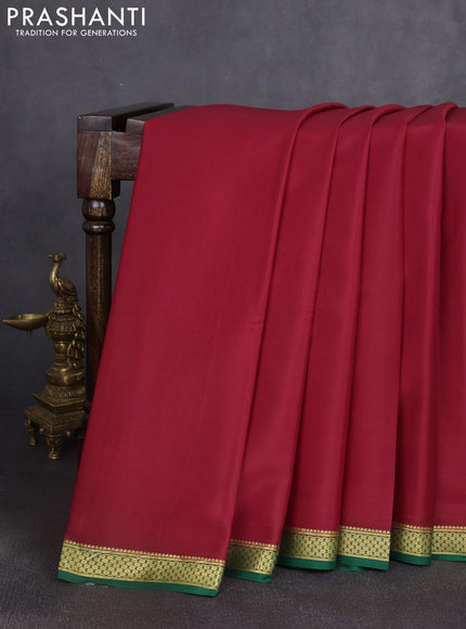 Pure mysore silk saree maroon and green with plain body and zari woven border