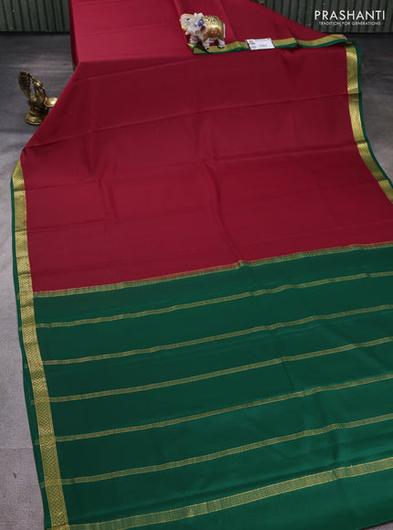 Pure mysore silk saree maroon and green with plain body and zari woven border