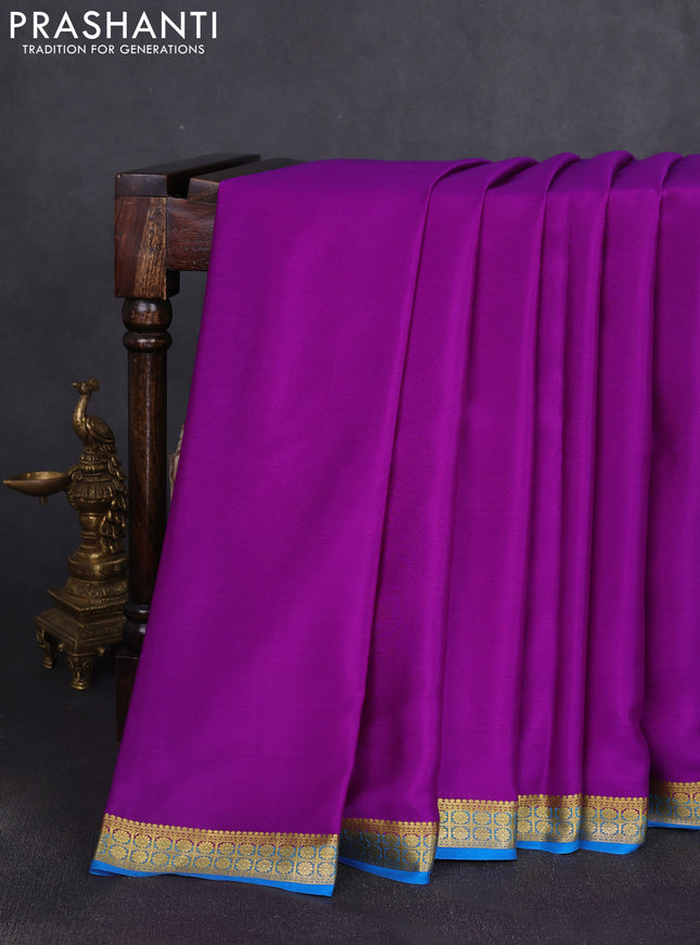 Pure mysore silk saree purple and cs blue with plain body and zari woven border