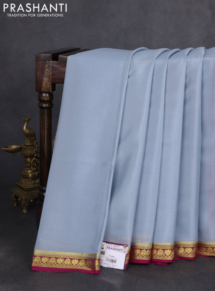 Pure mysore silk saree grey and pink with plain body and zari woven border