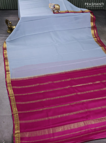 Pure mysore silk saree grey and pink with plain body and zari woven border