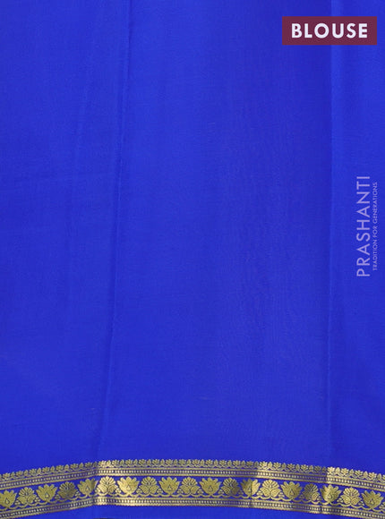 Pure mysore silk saree yellow and royal blue with plain body and zari woven border