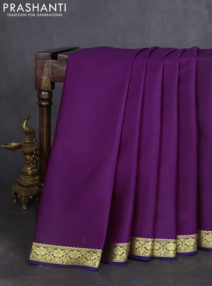 Pure mysore silk saree purple and dark blue with plain body and zari woven border