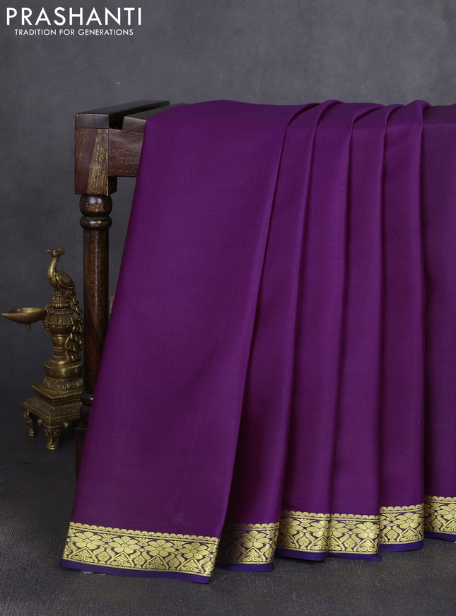 Pure mysore silk saree purple and dark blue with plain body and zari woven border