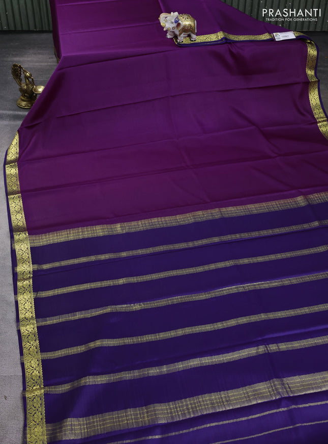 Pure mysore silk saree purple and dark blue with plain body and zari woven border