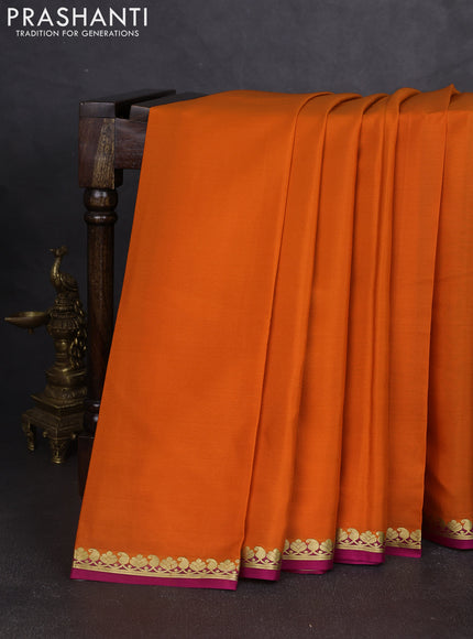 Pure mysore silk saree orange and pink with plain body and zari woven border