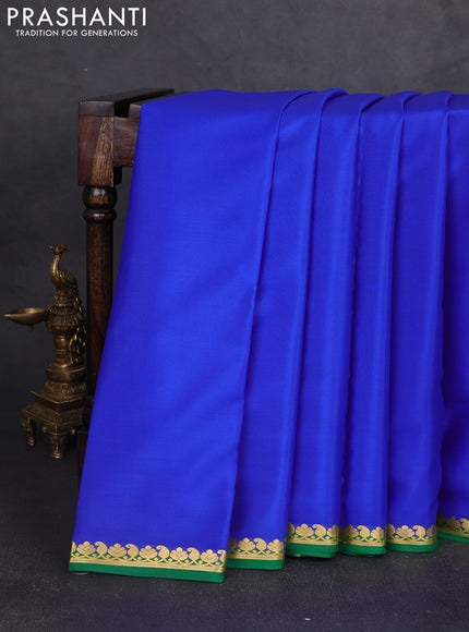 Pure mysore silk saree blue and green with plain body and zari woven border