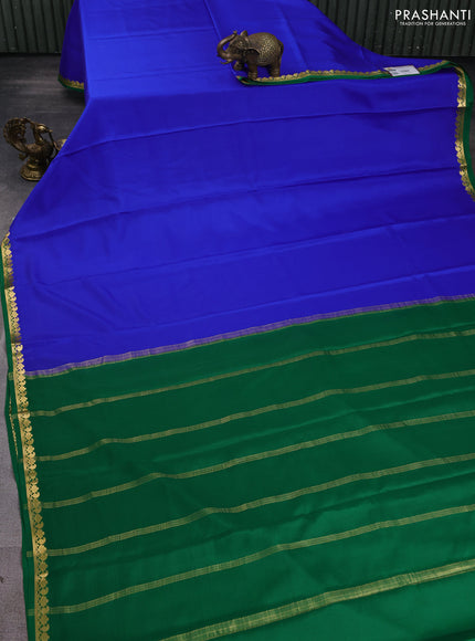 Pure mysore silk saree blue and green with plain body and zari woven border