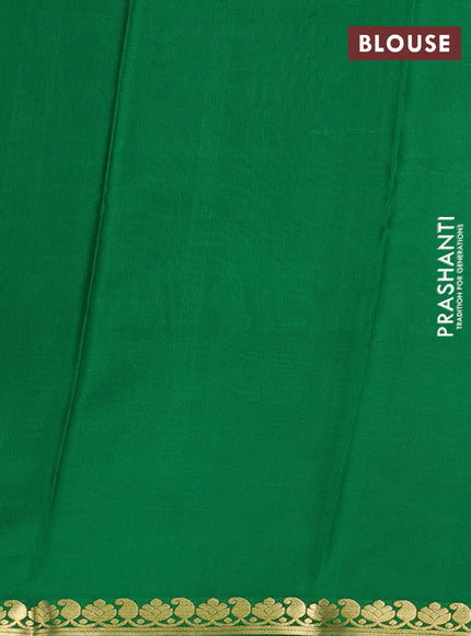 Pure mysore silk saree peach shade and green with plain body and zari woven border