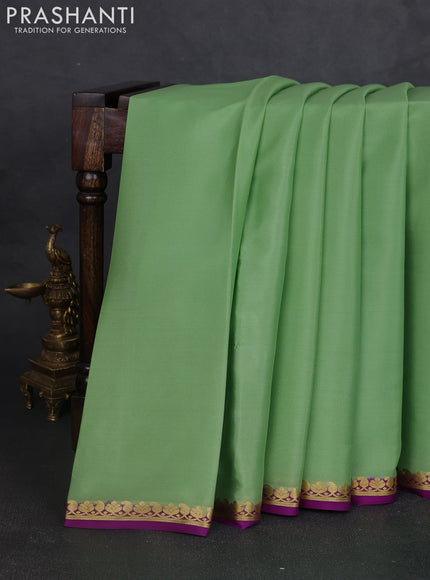 Pure mysore silk saree pastel green and purple with plain body and zari woven border