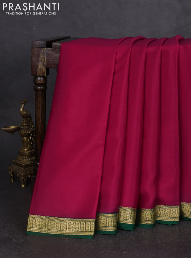 Pure mysore silk saree pink and green with plain body and zari woven border