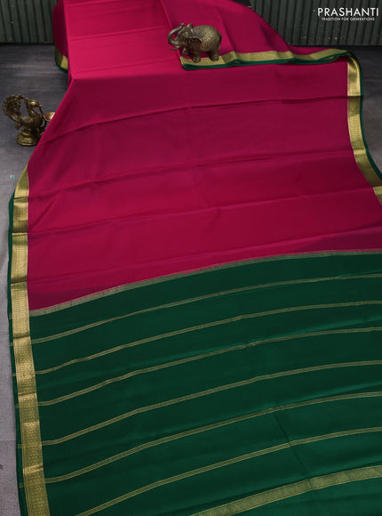 Pure mysore silk saree pink and green with plain body and zari woven border