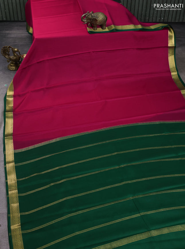 Pure mysore silk saree pink and green with plain body and zari woven border