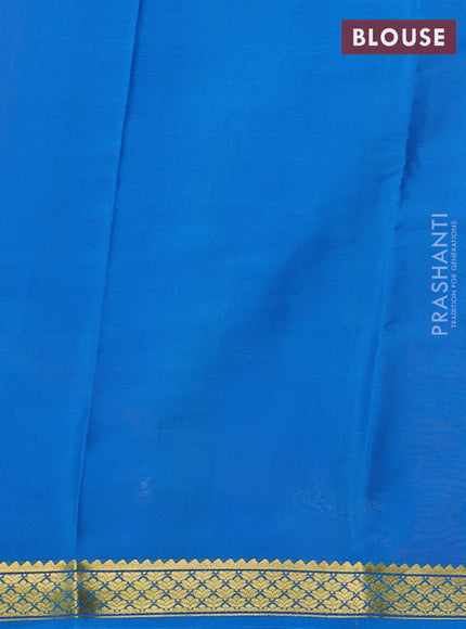 Pure mysore silk saree peach shade and cs blue with plain body and zari woven border