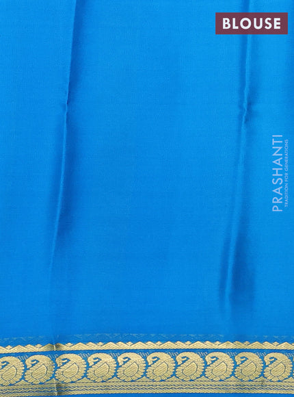 Pure mysore silk saree parrot green and cs blue with plain body and zari woven border