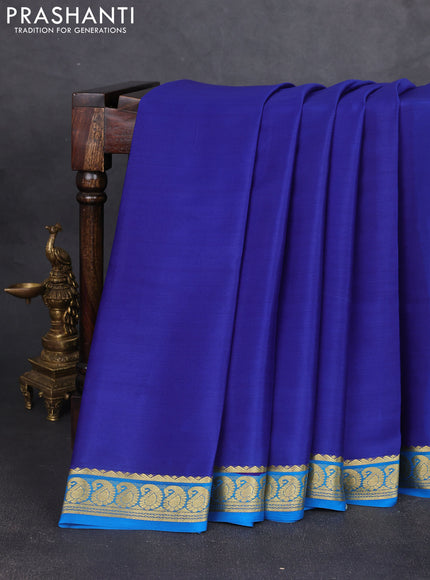 Pure mysore silk saree blue and cs blue with plain body and zari woven border