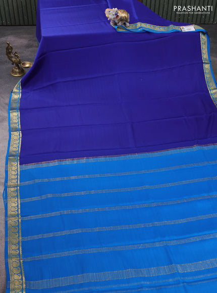 Pure mysore silk saree blue and cs blue with plain body and zari woven border