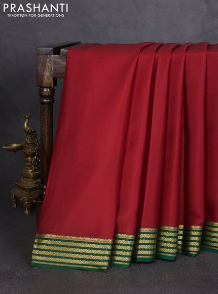 Pure mysore silk saree red and green with plain body and zari woven border