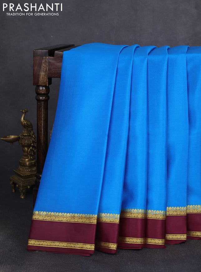 Pure mysore silk saree blue and maroon with plain body and rettapet zari woven border