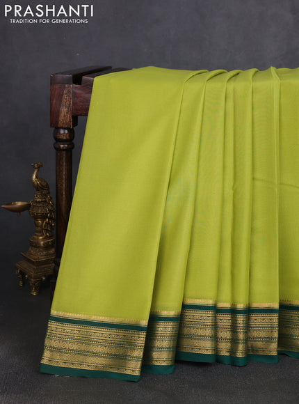 Pure mysore silk saree light green and dark green with plain body and zari woven border