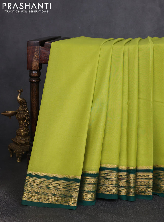 Pure mysore silk saree light green and dark green with plain body and zari woven border