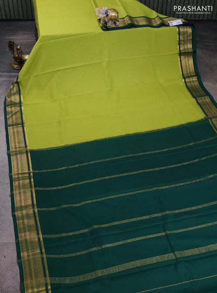 Pure mysore silk saree light green and dark green with plain body and zari woven border